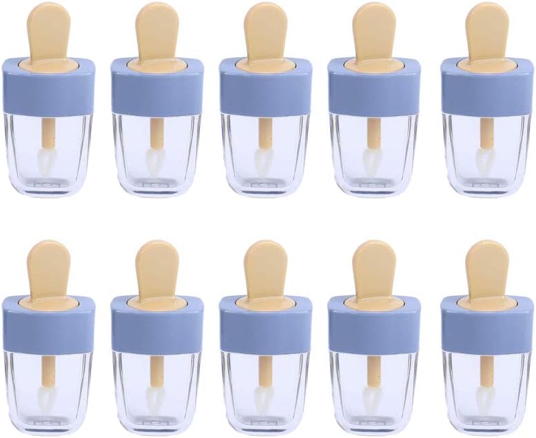 IETONE 10 Pieces Empty Lip Gloss Tube Container, Blue Sweet Ice Cream Lipstick Refillable Bottle, Cosmetic Makeup Lip Balm Sample Holder