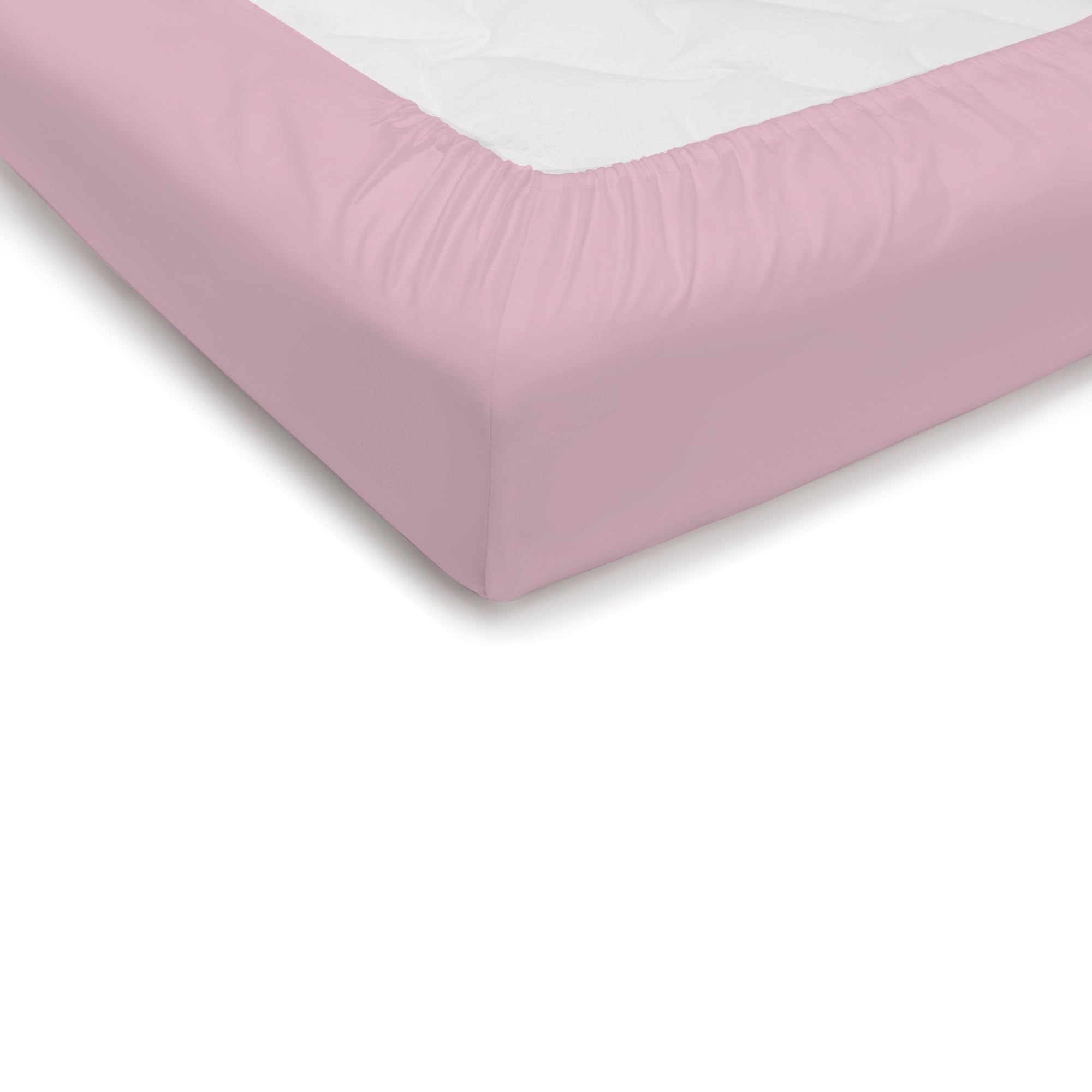 PENSIERI DELICATI Double Bed Sheet 180 x 200 cm, Plain Colour Fitted Sheet +30 Made in 100% Cotton, Made in Italy, Pink
