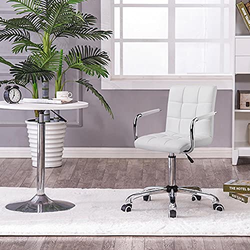 Yaheetech White Desk Chairs with Wheels/Armrests Modern PU Leather Office Chair Midback