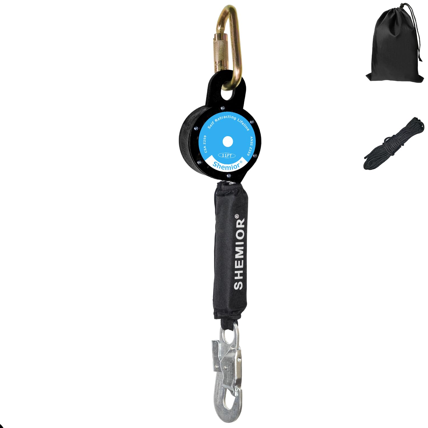 Photo 1 of 11FT Web Self Retracting Lifeline, Shemior No Tangle Lightweight Housing SRL External Shock Absorber, Self Retractable Safety Lanyard, Fall Arrest Protection PPE Gear, OSHA/ANSI Compliant
