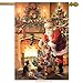 Santa By The Fireplace Christmas House Flag Tree Stockings Toy Sack 28
