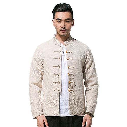 FangNer Men's Chinese Cotton Linen Jacket Long Sleeve Tang Suit
