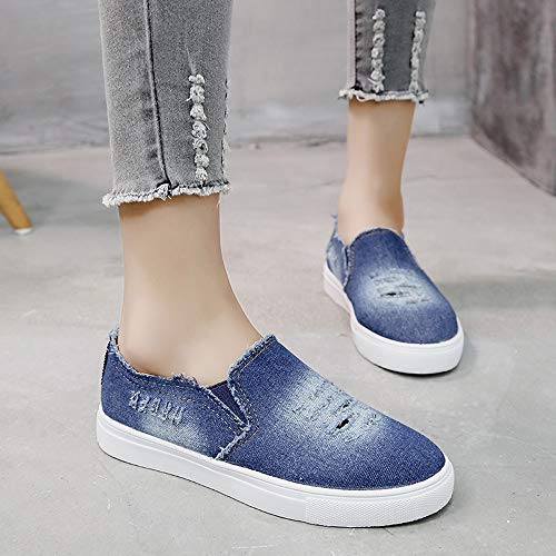 Londony ♪✿ Women's Fashion Distressed Denim Casual Comfortable Shoes Slip on Sneakers - Thumbnail 4