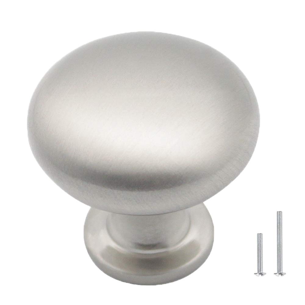 PinLin 10 Pack Round Cabinet Knobs Brushed Satin Nickel Chest of Drawer Knobs 30mm Diameter Kitchen Cupboard Door Knobs, Screws Included