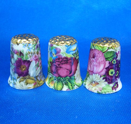 Porcelain China Collectable Thimbles - Set of Three Gold Autumn Flowers