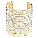 lureme Women Carved Wave Fish Silver Glitter Gold Tone Open End Wide Cuff Bangle Bracelet 06000605-1