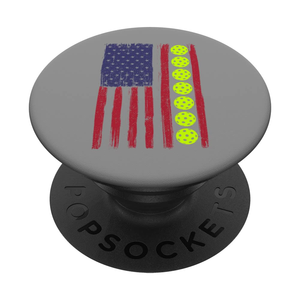 PICKLEBALL BALLS ON AMERICAN FLAG, PICKLEBALL SPORTS GIFT PopSockets Swappable PopGrip