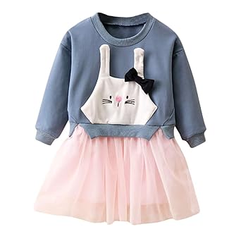 Fenverk 1Pc MäDchen Kleidung Sets Kleinkind Baby Hase Plaid SpleißEn Prinzessinenkleid Sweatshirt Outfits Kleider Mode SchöN 