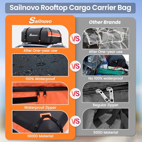 Sailnovo 425L 1000D PVC Waterproof Car Roof Box Car Roof Bag for Travel Weatherproof with Non-Slip Mat, 4 Door Hooks and Combination Padlock
