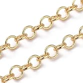 DanLingJewelry 5 M Brass Rolo Chains Golden Color Metal 16.4 Feet Round Link Chains with Spool for DIY Jewelry Making Necklace Bracelets