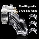 Tooluu Transparent Cock Cage Chastity Cage Device for Male Penis Exercise with 5 Rings and 3 Anti Slip Rings