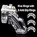 Tooluu Transparent Cock Cage Chastity Cage Device for Male Penis Exercise with 5 Rings and 3 Anti Slip Rings
