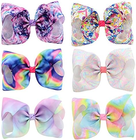 6 Pcs 8 Inch Large Colorued Stitching Glitter Sequin Hairpin Girls Bows Clip Hair Bows …