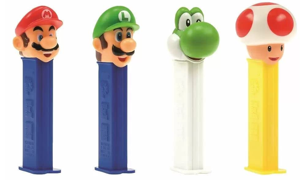 PEZ Nintendo Character Sweet Dispensers, Strawberry & Lemon Flavoured, Multipack of 12 (2 x Refill Pack Per Dispenser)