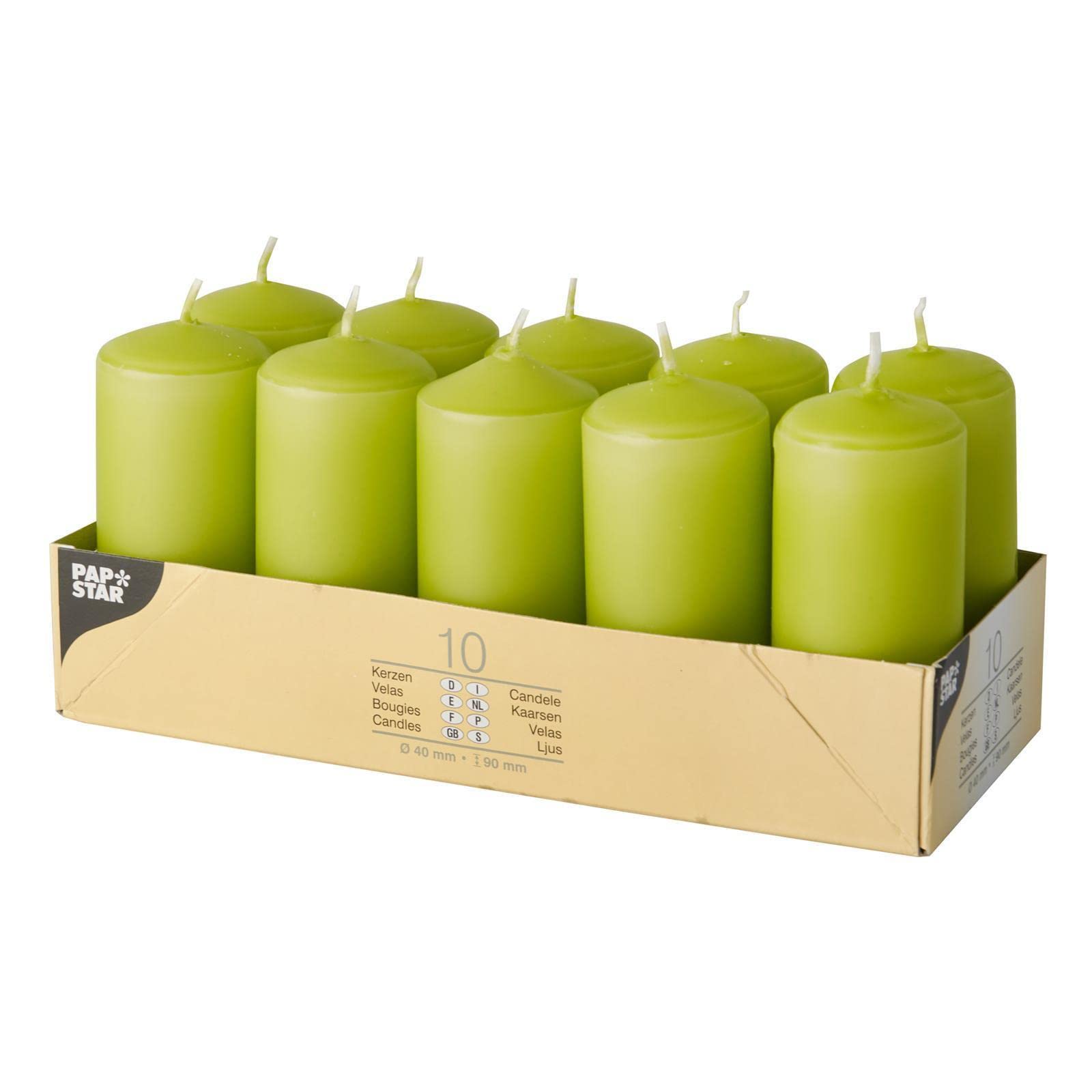 PAPSTAR Pillar Candles 40 mm Kiwi, Paraffin Wax, Green, 4 cm