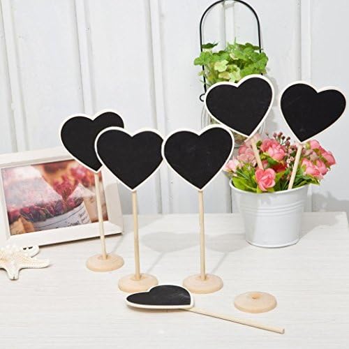 GreaQi 10 Packs Mini heart Chalkboard Blackboard with Stand Wedding Party Table Numbers Place Card Favor Tag (Heart-shaped)