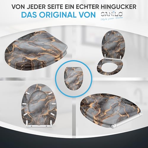Toilet Seat with Self-Closing Mechanism, Many Toilet Seats to Choose From, High-Quality Finish, Easy Mounting, Sturdy Hinges (Marble Abstract)
