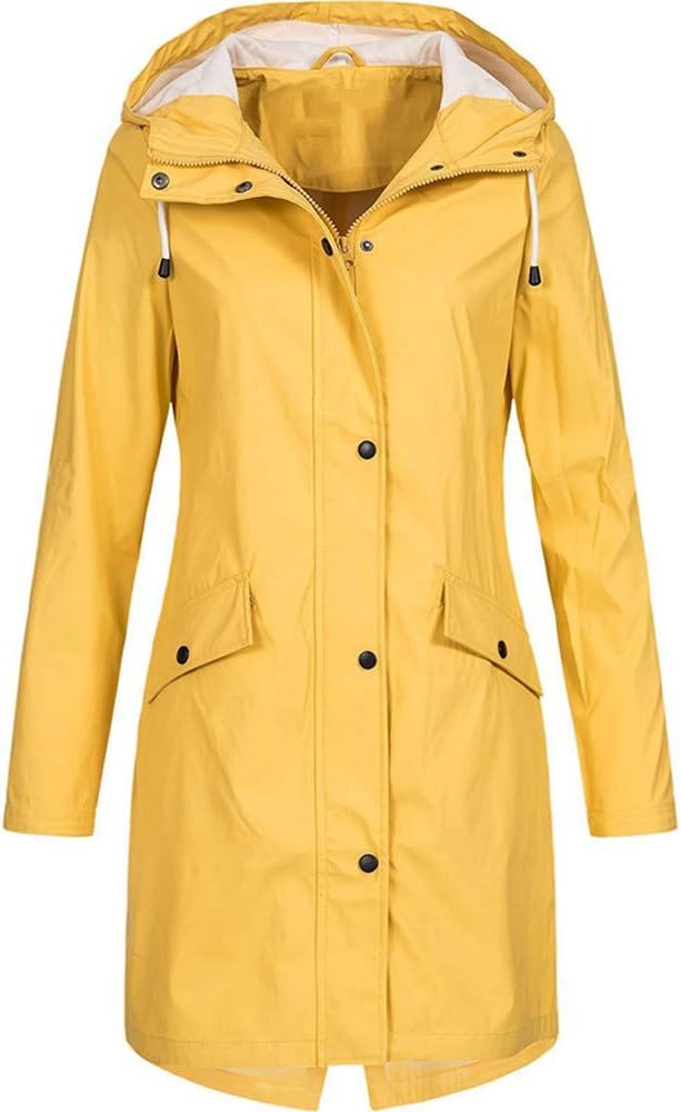 BURFLY Women's Hoodie Raincoat, Waterproof Outdoor Rain Jacket, Softshell Jacket Hooded Windbreaker Windproof Overcoat for Ladies, Classic Solid Colour, Plus Size 10-24 UK