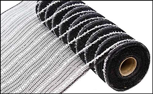 10 inch x 30 feet Deco Mesh Ribbon Black and White Cotton Drift Metallic Mesh by Craig Bachman RY810062