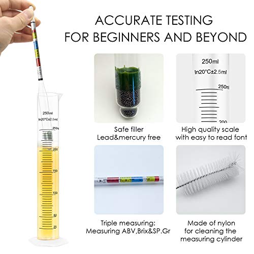 Triple Scale Alcohol Hydrometer(2 pcs)and Test Jar for Home Brew, Wine, Beer, Mead, Cider