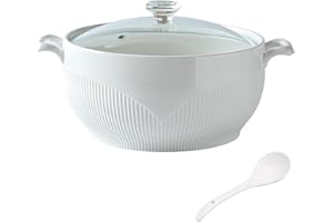 CVQWRJH Soup Tureen with lid and ladle Set Ceramic Soup Tureen with Glass Lid Lovely Serving Tureens with Diamond Lid, Cerami