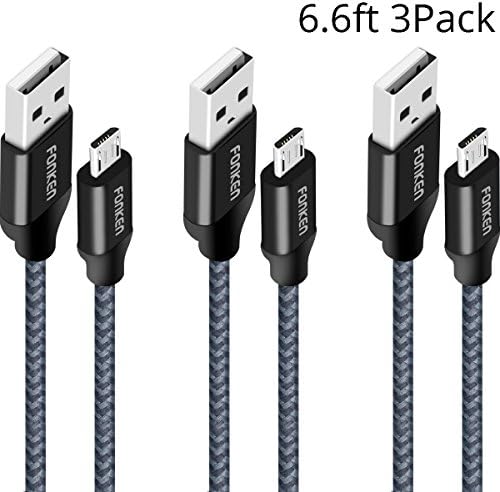 Micro USB Android Charger Cable, FONKEN USB to Micro USB Cables [3-Pack,6.6FT] High Speed USB2.0 Sync and Charging Cables for Compatible Samsung, HTC, Motorola, Nokia, Kindle, MP3, Tablet etc. (Black)