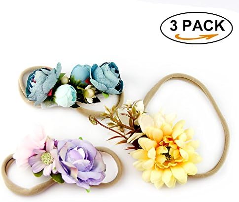 IEUUMLER Elastic Flower Baby and Newborn Girls Floral Props Headband-Set of 2 Hair Accessories (C)