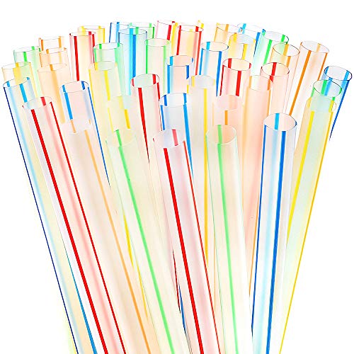 Tomnk 200pcs Jumbo Straws Smoothie Straws Extra Wide Plastic Striped for Boba Bubble Tea and Milkshake