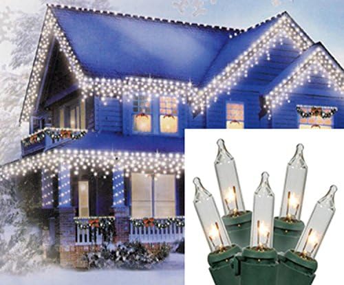 Set of 4 100 Lights Clear Green Wire Icicle Ec Set 9'L Bag