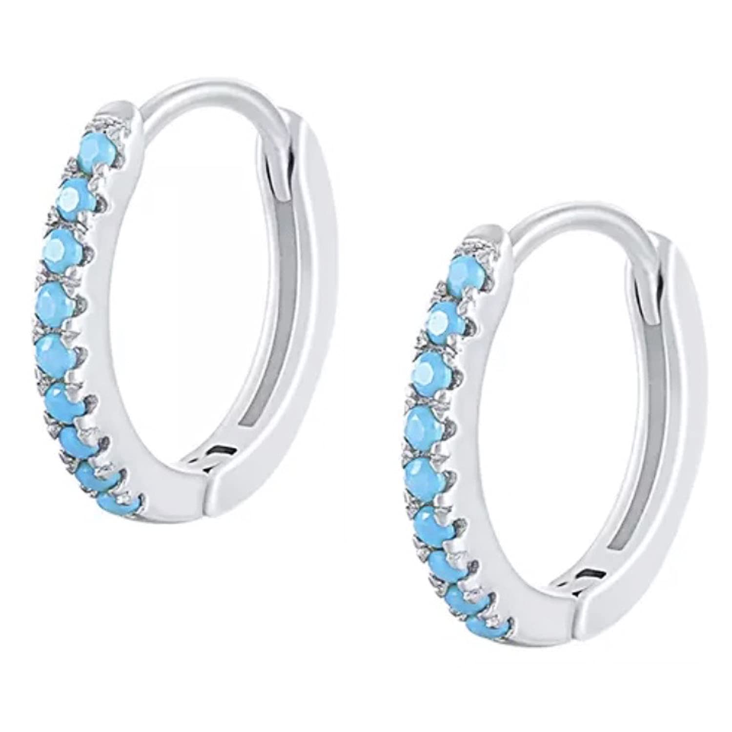 AT Jewellery - Blue Turquoise, 925 Sterling Silver Filled Huggie Hoop Earrings