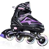 VECHZY Comfortable Adjustable Inline Skates with Light up Wheels, Beginner Illuminating Rollerblades for Kids, Women and Men