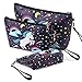 Unicorn Makeup Bag Organizer PU Pencil Pouch Zipper Toiletry Wash Bag Portable Cosmetic Bags Travel Brush Storage Case for Women Purse,Set of 3,Purple (Unicorn Purple)