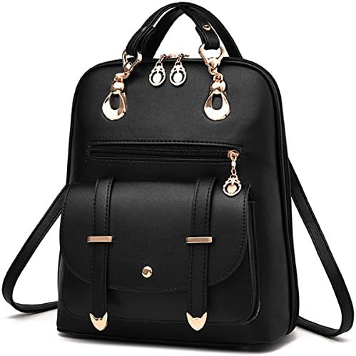 Hanshu Double Belt Vintage Girl's PU Leather Backpack Shoulder Bag Satchel Handbag