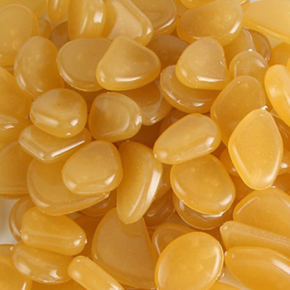 MOCNT 300Pcs Orange Glow in the Dark Pebbles Rock Luminous Cobblestones Glowing Pebbles Stones Garden Decor for Home Walkway Aquarium Fish Tank Decoration 17-13mm