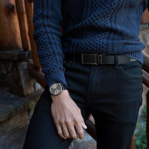 SlideBelts Men's Vegan Leather Belt without Holes - Silver Buckle/White Leather (Trim-to-fit: Up to 48" Waist) - Thumbnail 2
