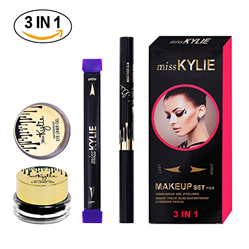 Turelifes Eyeliner Stamp Kit Easy to Makeup Eye Wing Liners 3 in 1 Drawing Eyeliner Tool-Includes Wing Stamp,Brow Pencil & Eyeliner Ink