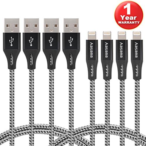 Aasama iPhone Charger 3 Feet Certified Nylon Braided 8 Pin Lightning to USB Cable (4 Pack)