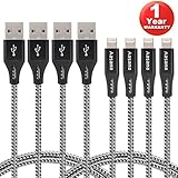 Aasama iPhone Charger 3 Feet Certified Nylon Braided 8 Pin Lightning to USB Cable (4 Pack)