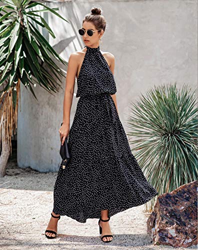 PRETTYGARDEN Women's Casual Halter Neck Sleeveless Floral Long Maxi Dress Backless Loose Ruffle Sundress with Belt - Image 5