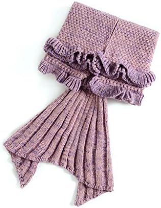 child mermaid blanket Fungus flouncing knitting fish tail blanket air conditioning sofa blanket , skin powder , 140x70cm