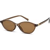 NULOOQ Retro Oval Sunglasses for Women Chic Cat Eye 90s Sunnies Lightweight Narrow Sun Glasses