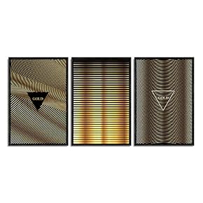 Framed Canvas Wall Art for Living Room, Bedroom Gold Geometric Canvas Prints for Home Decoration Ready to Hanging - 16"x24"x3 Panels