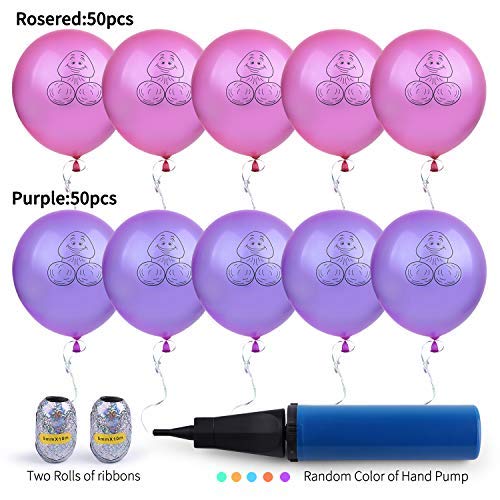 Bachelorette Party Balloons RoseRed and Purple Amount 100 pcs, l\'aise vie 10 inch Funny Balloons Fun Image Naughty Balloons Interesting Party Balloons Suitable for Hen Party（Included Free Hand Pump）