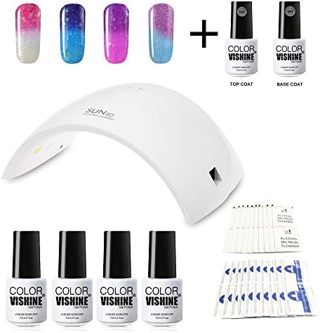 Doffx 4pcs Soak Off Gel Polish Set UV LED Temperature Color Changing Gel Polish Top and Base Coat Set 36W SUN9C LED Lamp for Gel Nail, Cleanser + Remover Manicure New Starter Nail Art Tool Kit C002