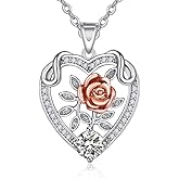 HeartMelody Dainty Rose Heart Necklace for Women 18K White Gold Plated Love Heart Necklace Adjustable Chain Jewelry Necklaces Birthday Gifts Present for Wife Her