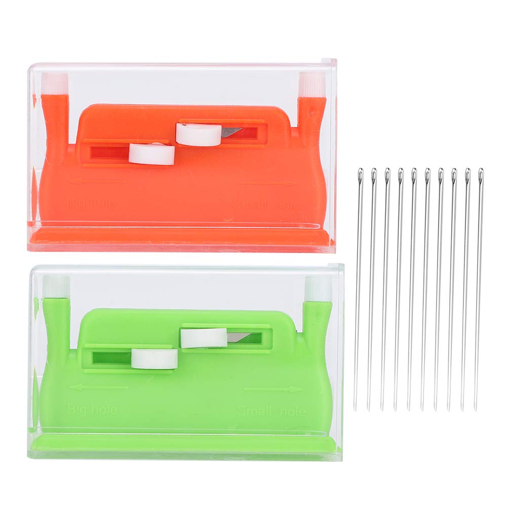 2Pcs Automatic Needle Threader, Double Holes Threader Sewing Threading Tool with Embroidery Needles Needle Case for Hand Stitching Sewing Machine DIY Crafts