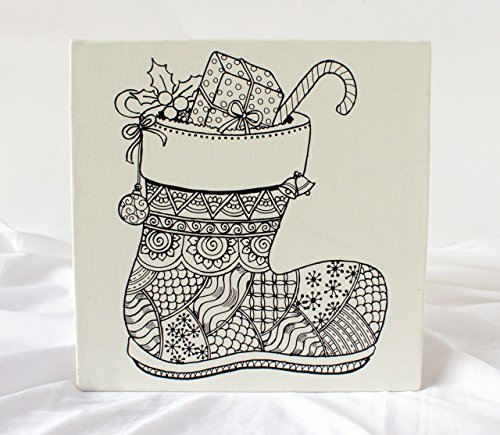 Christmas Stocking Coloring Canvas For Adults, Stretched primed canvas 8 x 8 Inches - Thumbnail 3