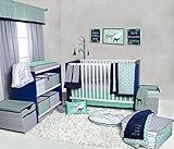 Bacati Noah Tribal 10 Piece Nursery-in-a-Bag Cotton Percale Unisex Crib Bedding Set, Mint/Navy