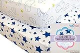 Fitted Crib Sheets - 100% Organic Jersey Cotton | 2-Pack | Cute Design for Boys