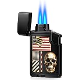Torch Lighter Skull Windproof Dual Jet Flame Refillable Butane Lighters | Adjustable Flame, Compact Size, Portable Pocket Gas Lighter for Candle Camping Fireplace (Shipped Without Butane)